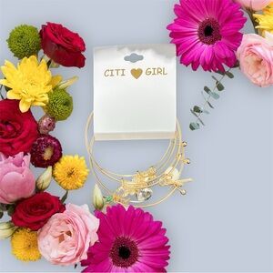 Gold Charm Bangle Bracelet Set - Gold